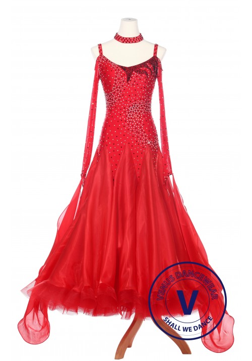Red Fire Smooth Foxtrot Waltz Ballroom Standard Competition Women Dress