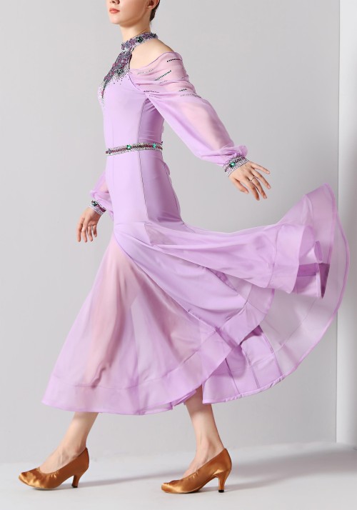 Lavender Luxury Crepe Ballroom Smooth Practice Dance Dress