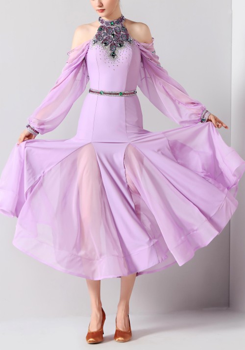 Lavender Luxury Crepe Ballroom Smooth Practice Dance Dress