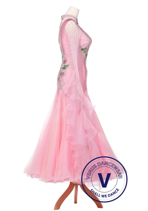 Pink Paeonia Women Ballroom Smooth Waltz Standard Competition Dress