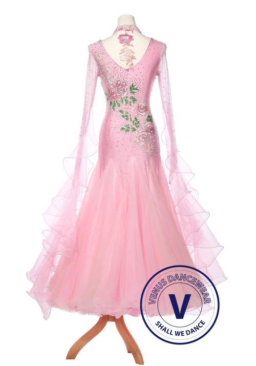 Pink Paeonia Women Ballroom Smooth Waltz Standard Competition Dress