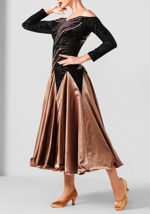 Mocha Luxury Crepe and Silk Ballroom Smooth Practice Dance Dress