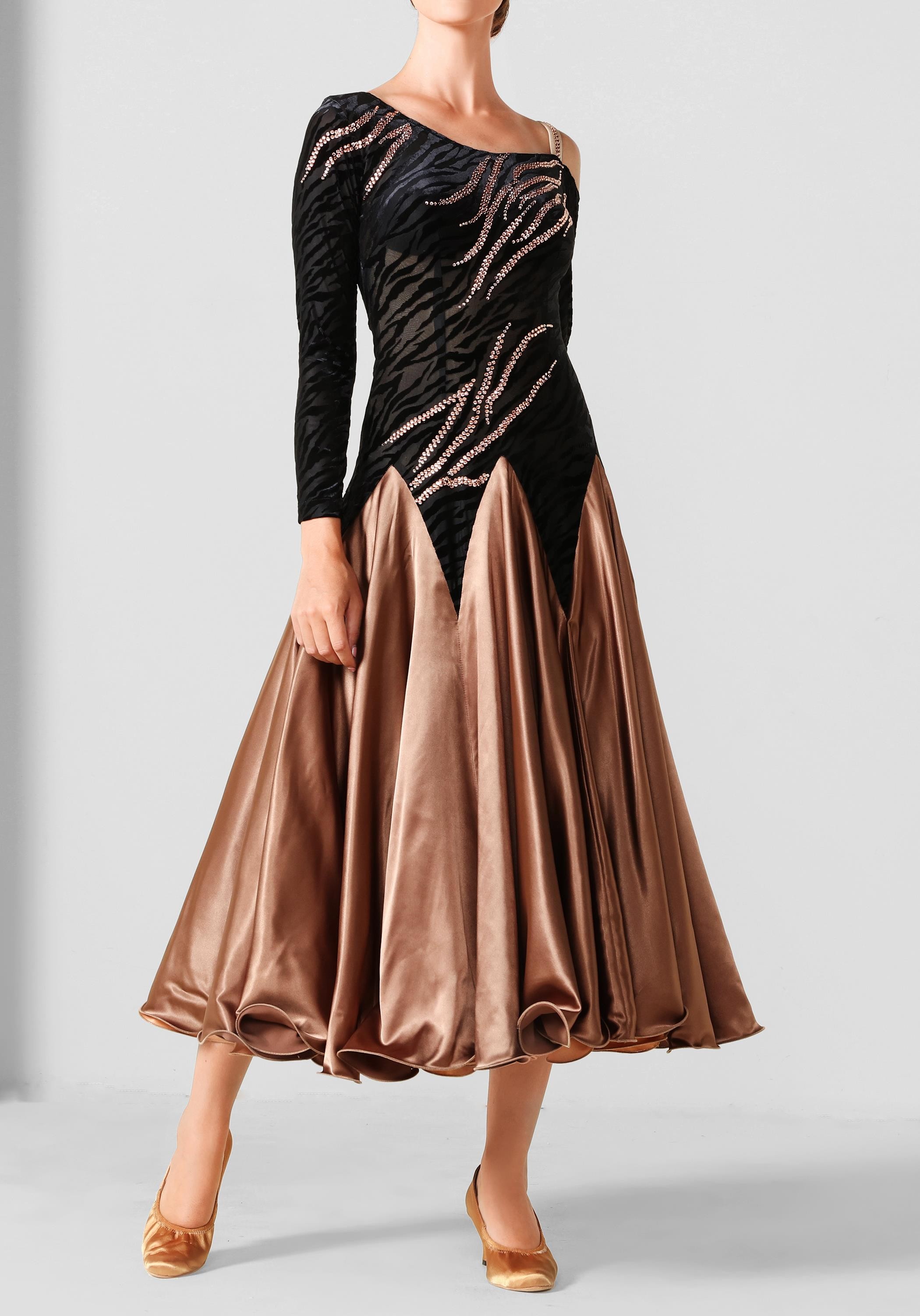 Mocha Luxury Crepe and Silk Ballroom Smooth Practice Dance Dress