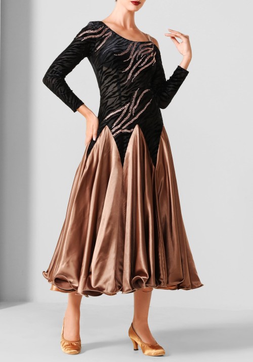 Mocha Luxury Crepe and Silk Ballroom Smooth Practice Dance Dress