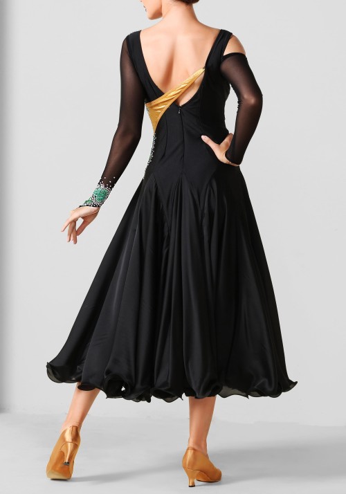 Black & Green Luxury Crepe and Chiffon Ballroom Smooth Practice Dance Dress