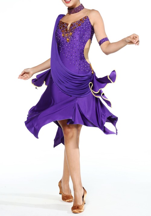 Royal Purple Luxury Crepe Latin Rhythm Practice Dance Dress