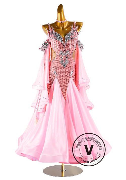 Pink Netting  Waltz Smooth Ballroom Dress for Competition Performance