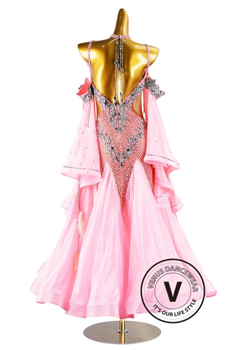 Pink Netting  Waltz Smooth Ballroom Dress for Competition Performance