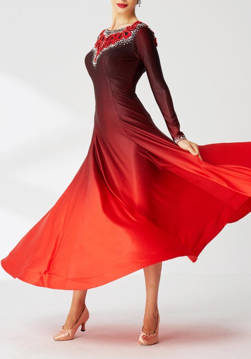 Brown to Red Ombre Ballroom Smooth Practice Dance Dress