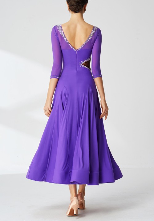 Purple Luxury Crepe with Netting Detail Ballroom Smooth Practice Dance Dress