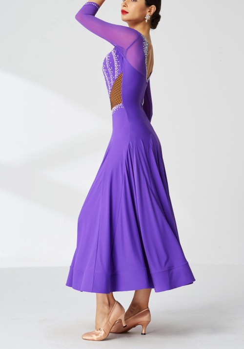 Purple Luxury Crepe with Netting Detail Ballroom Smooth Practice Dance Dress