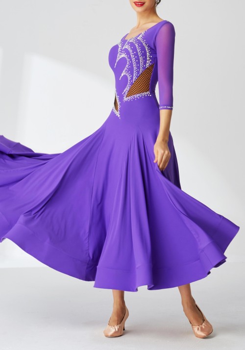 Purple Luxury Crepe with Netting Detail Ballroom Smooth Practice Dance Dress