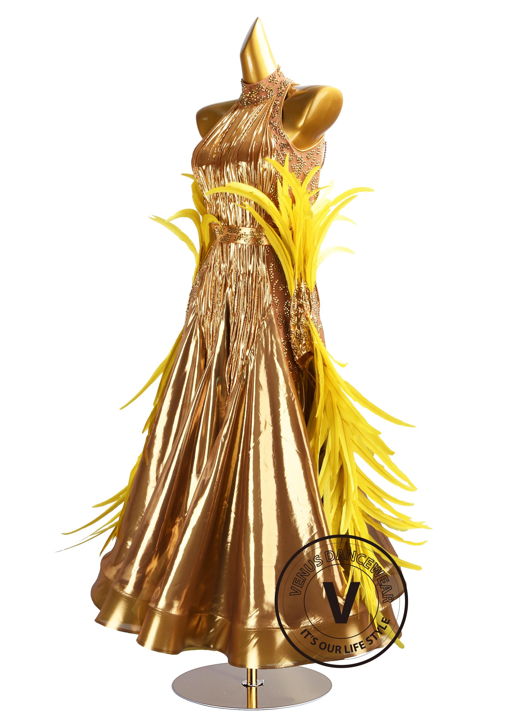 Golden Aura Ballroom Dress Waltz Smooth Ballroom Dress for Competition Performance