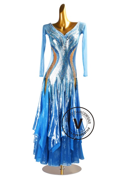 Azure Flare Waltz Smooth Ballroom Dress for Competition Performance