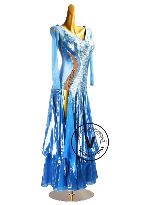 Azure Flare Waltz Smooth Ballroom Dress for Competition Performance