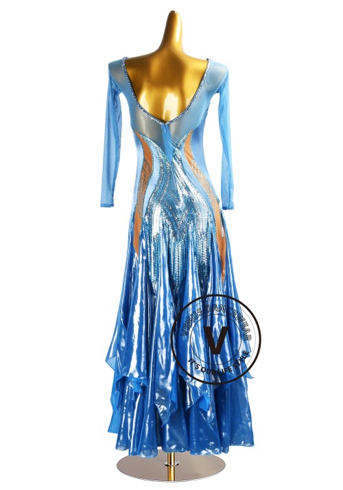 Azure Flare Waltz Smooth Ballroom Dress for Competition Performance