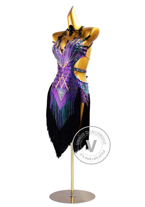 Royal Peacock Rhythm Latin Dress for Dance Competition