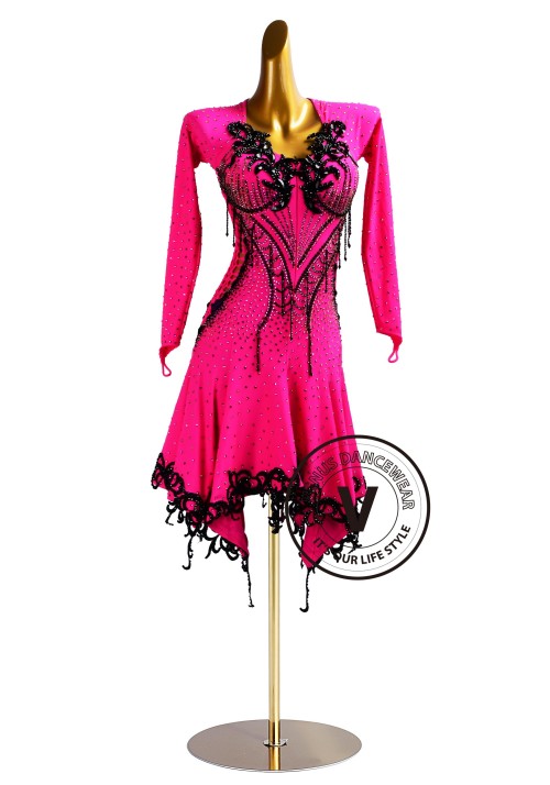 copy of Fuchsia Beading Fringe Latin Rhythm Competition Dance Dress