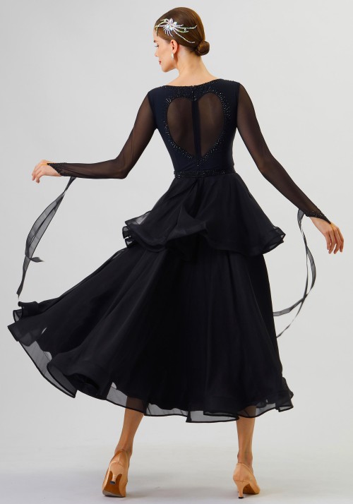 Black Luxury Crepe with Heart-back Ballroom Smooth Practice Dance Dress