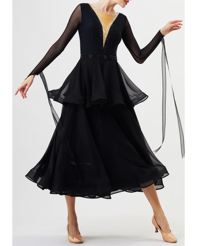 Black Luxury Crepe with Heart-back Ballroom Smooth Practice Dance