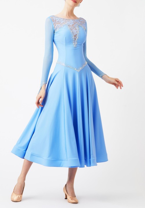 Baby Blue Luxury Crepe Lace Serenity Ballroom Smooth Practice Dance Dress