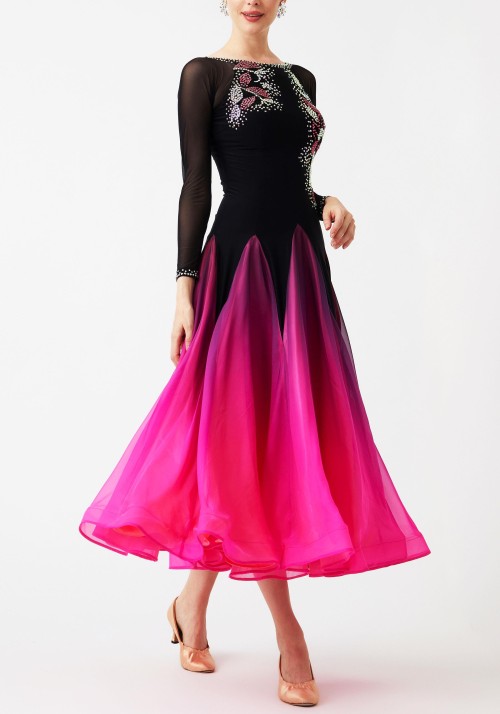 Black to Magenta Luxury Crepe Ballroom Smooth Practice Dance Dress