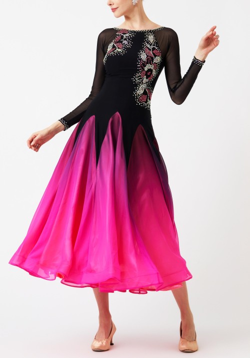 Black to Magenta Luxury Crepe Ballroom Smooth Practice Dance Dress