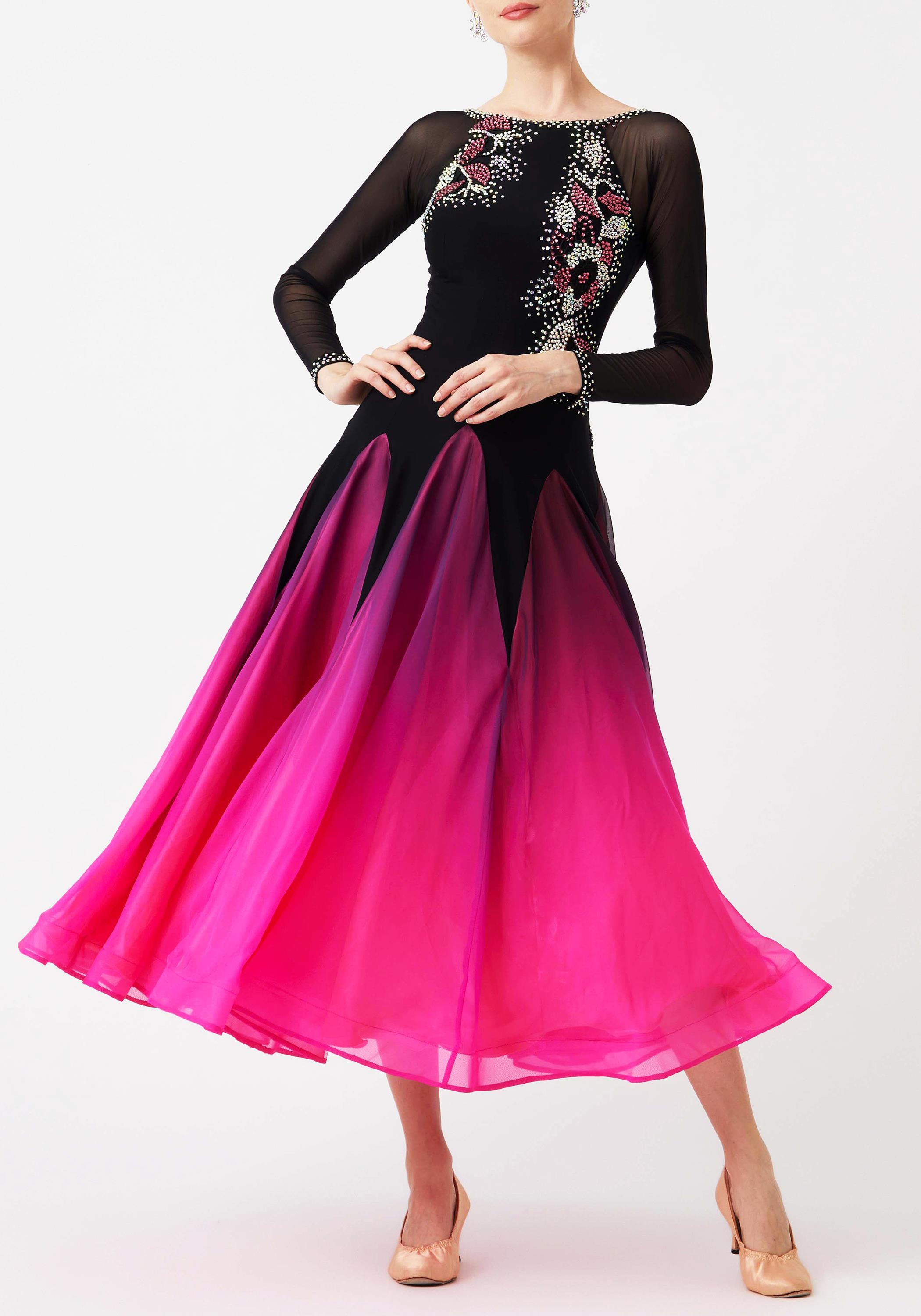 Black to Magenta Luxury Crepe Ballroom Smooth Practice Dance Dress