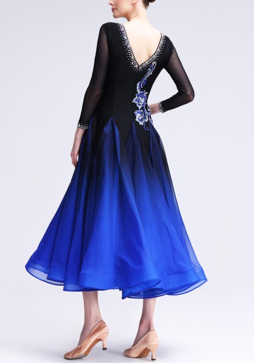 Black to Blue Luxury Crepe Ballroom Smooth Practice Dance Dress