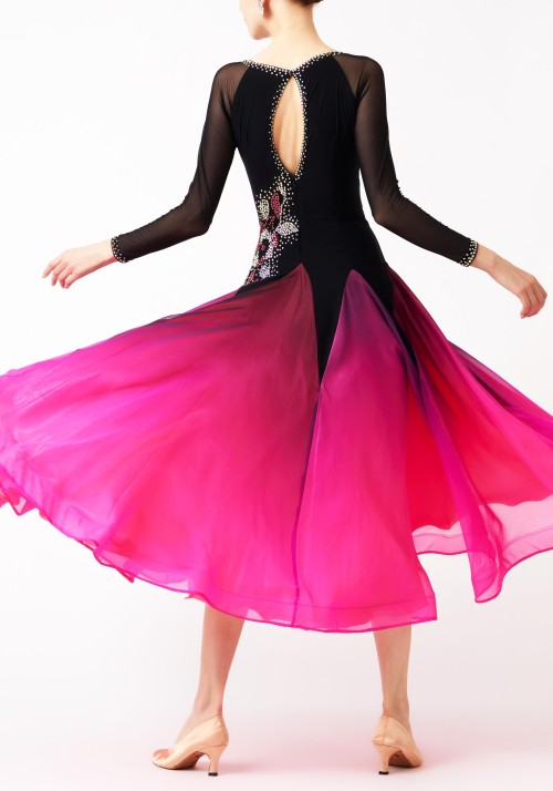 Black to Magenta Luxury Crepe Ballroom Smooth Practice Dance Dress