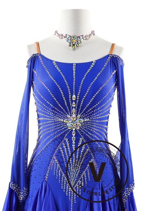 Royal Blue Elegance Ballroom Dance Outfit Smooth Dance Competition Dress