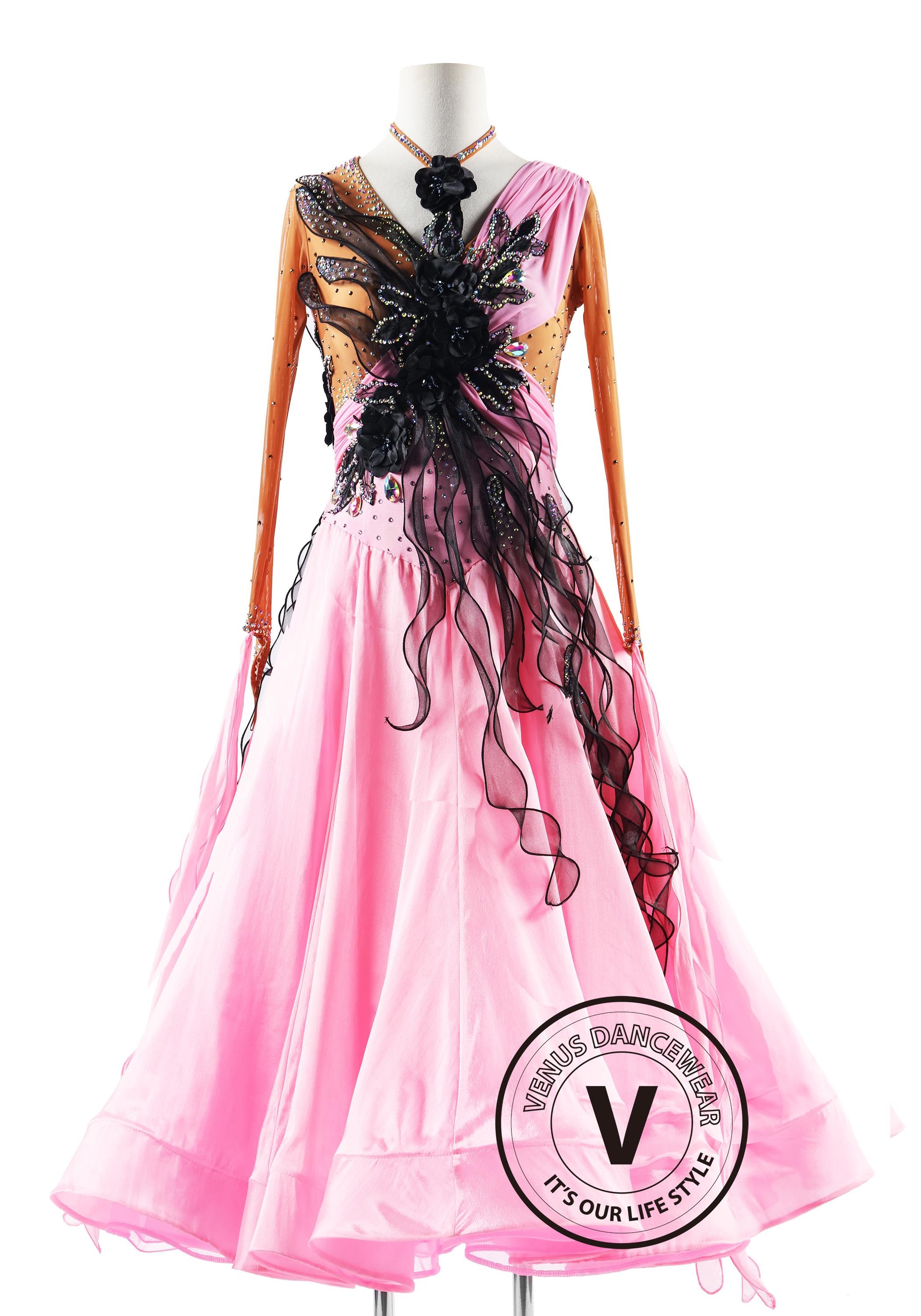 Blush Pink Noir Sky's Embrace Ballroom Smooth Dance Competition Dress