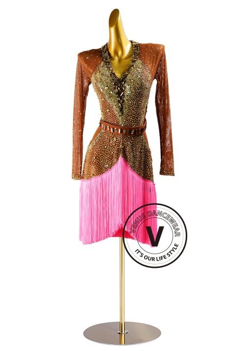 copy of Fuchsia Beading Fringe Latin Rhythm Competition Dance Dress