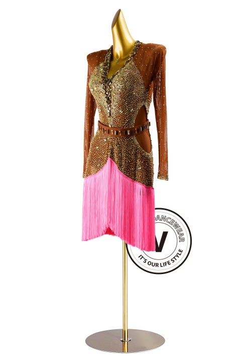 Desert Rose Pink Fringe Rhythm Latin Dress for Dance Competition