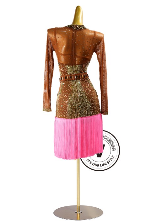 Desert Rose Pink Fringe Rhythm Latin Dress for Dance Competition