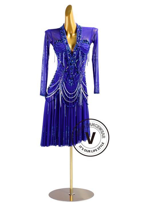 copy of Fuchsia Beading Fringe Latin Rhythm Competition Dance Dress