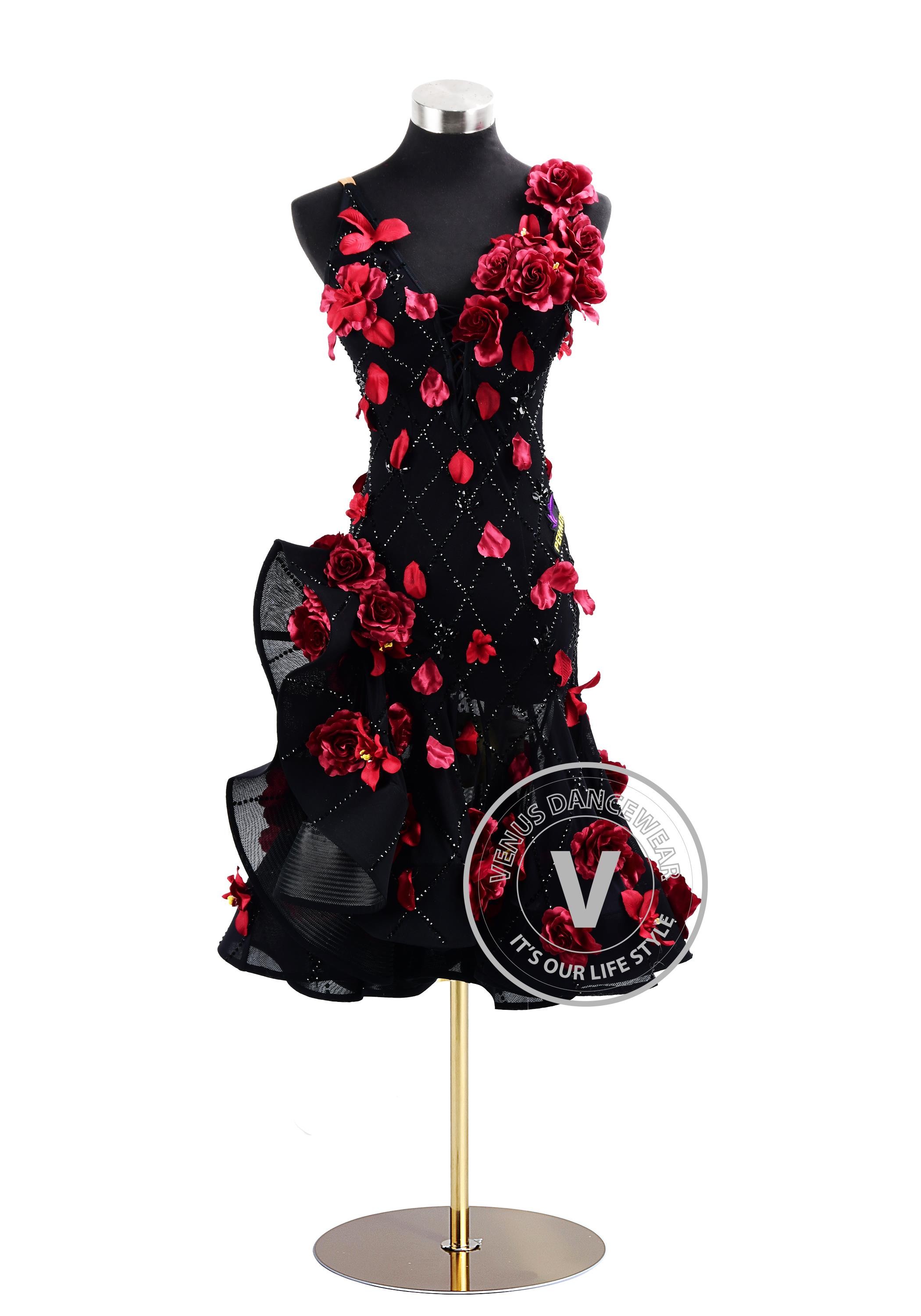 Midnight Bloom Elegance Rhythm Latin Dress for Dance Competition