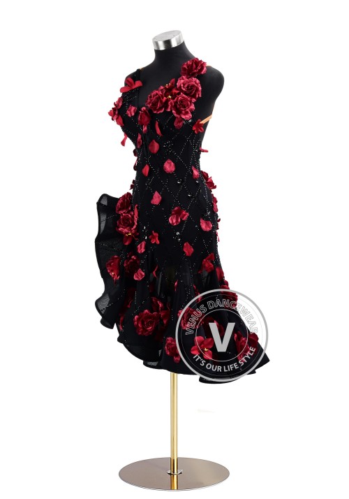 Midnight Bloom Elegance Rhythm Latin Dress for Dance Competition