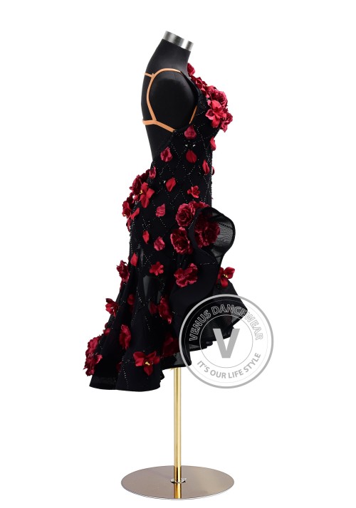 Midnight Bloom Elegance Rhythm Latin Dress for Dance Competition