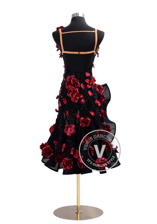 Midnight Bloom Elegance Rhythm Latin Dress for Dance Competition