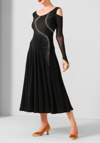 Ebony Wave Black Luxury Crepe Ballroom Smooth Practice Dance Dress