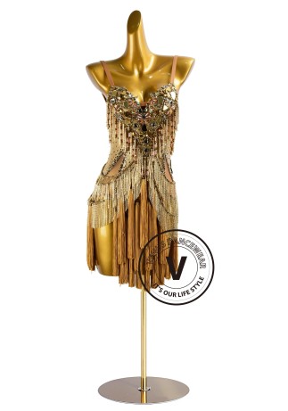 Rhythm Latin Dress for Dance Competition Golden Temptation