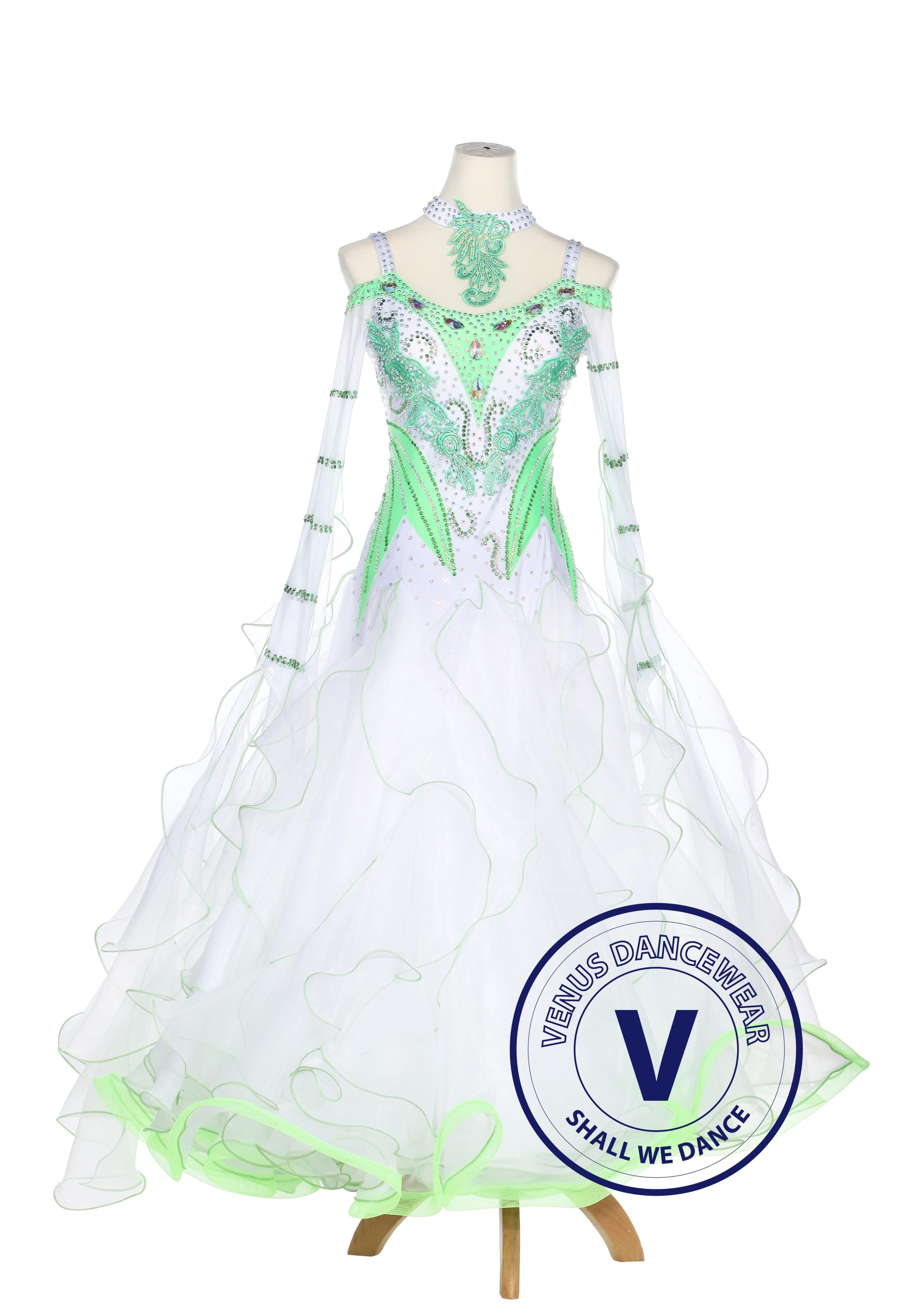 Green Leaves Ballroom Competition Women Dance Dress Waltz Smooth Foxtrot Standard