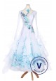 Blue Floral Ruffle Smooth Foxtrot Waltz Ballroom Standard Competition Women Dress 