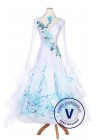 Blue Floral Ruffle Smooth Foxtrot Waltz Ballroom Standard Competition Women Dress 