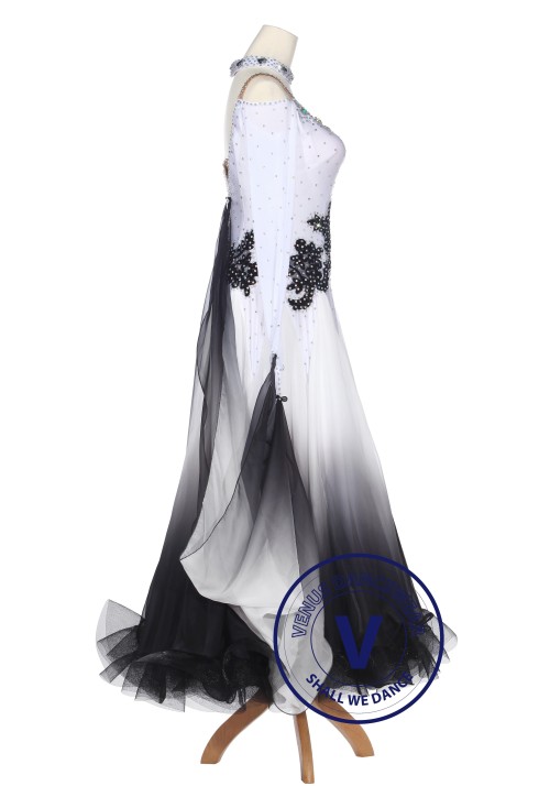 Black Gradational Ballroom Competition Standard Waltz Smooth Foxtrot Women Dance Dress 