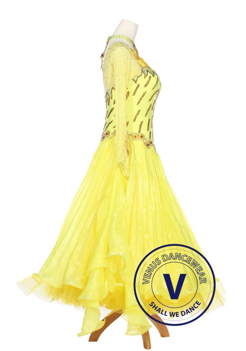 Yellow Ballroom Competition Women Dance Gown Waltz Smooth Foxtrot Standard