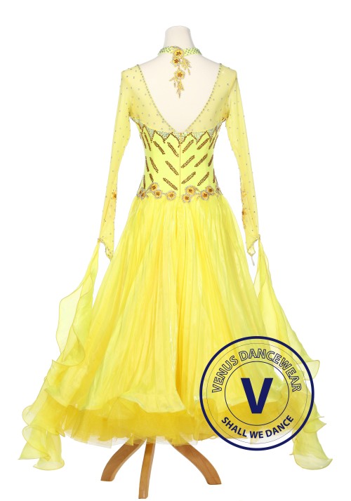 Yellow Ballroom Competition Women Dance Gown Waltz Smooth Foxtrot Standard