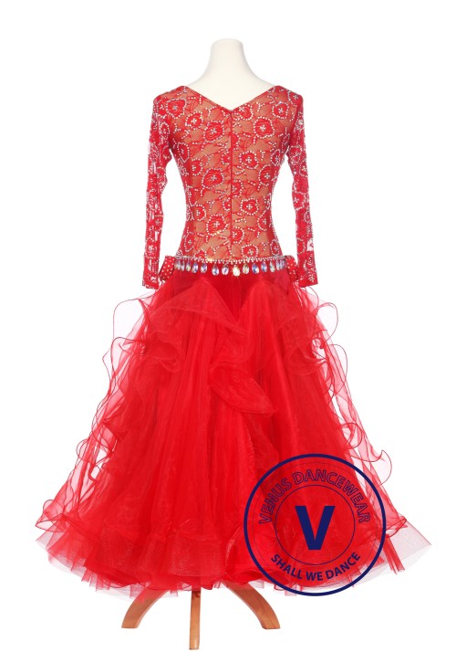 Red Velvet and Lace Standard Waltz Smooth Tango Ballroom Competition Dress 