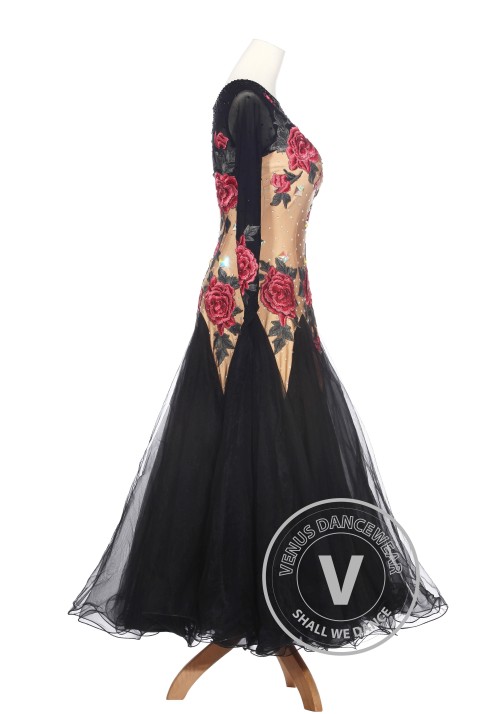 Peonies Floral Smooth Tango Waltz Standard Ballroom Competition Women Dress